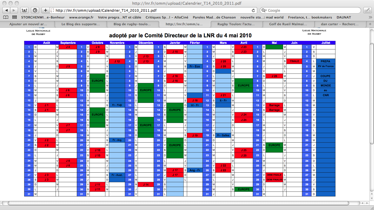 CALENDRIER TOP 14 Orange Saison 2010 2011 Le Blog RCT, actualités